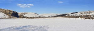 Upper Wharfedale Yorkshire Dales North Yorkshire Winter Snow Kilnsey Sheep Grazing